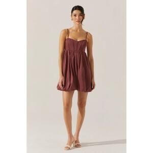 ASTR The Label Bustier Bubble Hem Mini Dress in Merlot L
